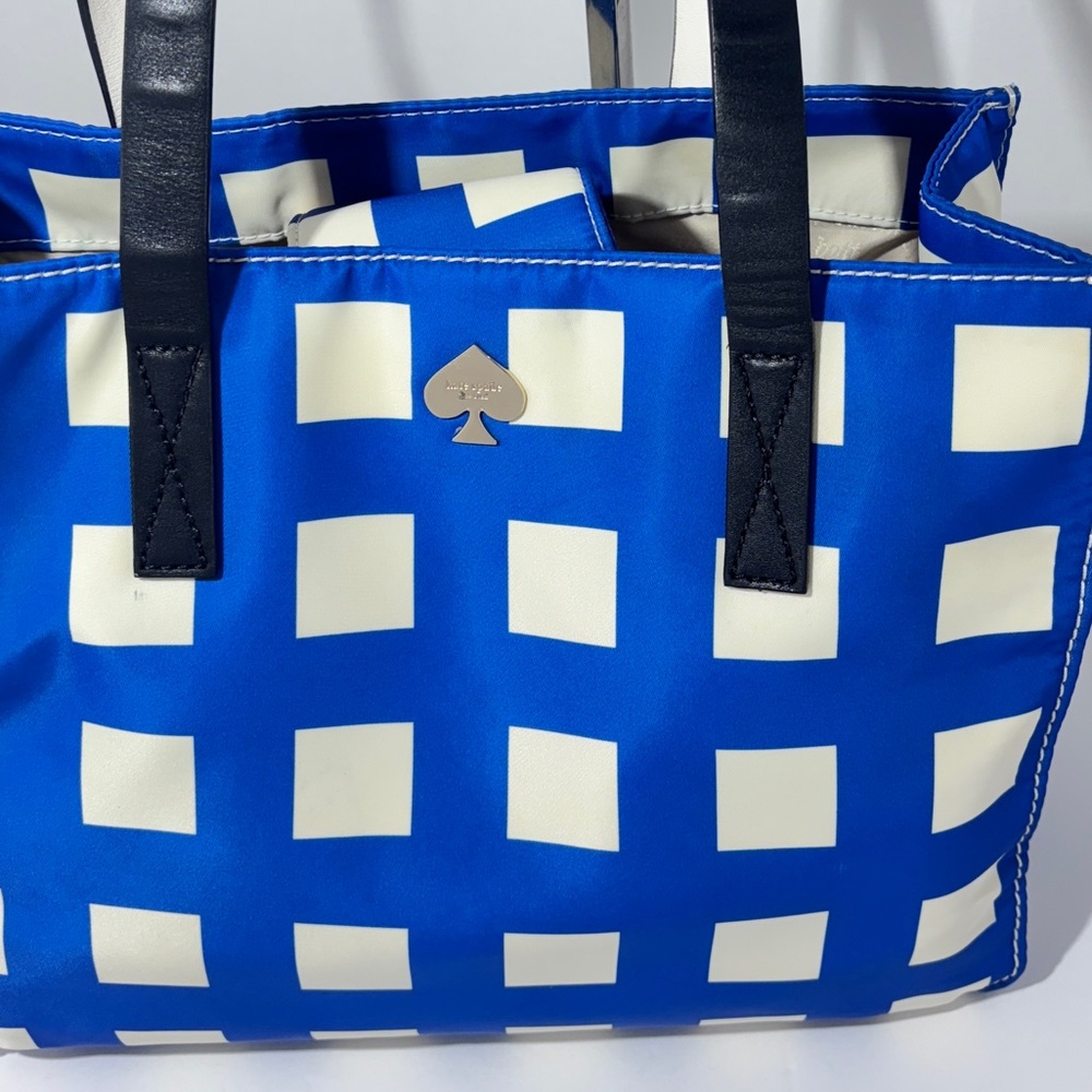 Kate Spade Blue and Cream Checkered Tote